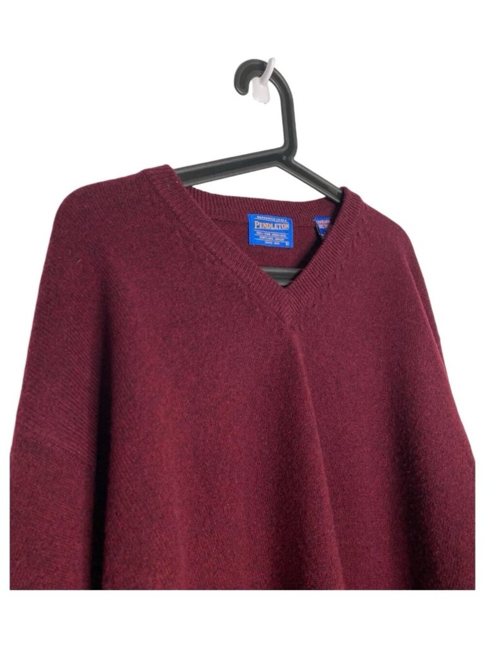 Pendleton Mens Large Sweater Lambswool V-neck Red Wine Maroon Wool Pullover Knit - Picture 5 of 7